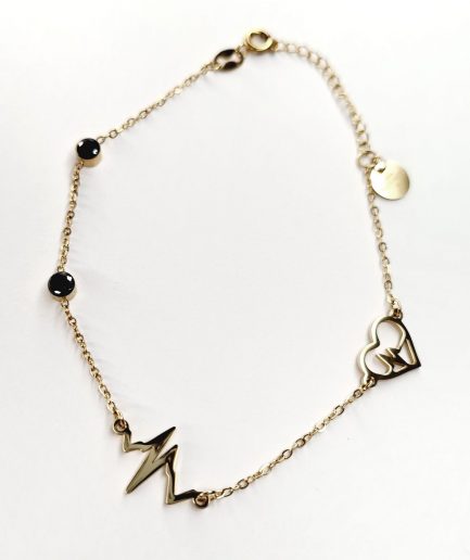 Heartbeat Black - bransoletka stal nierdzewna , złota