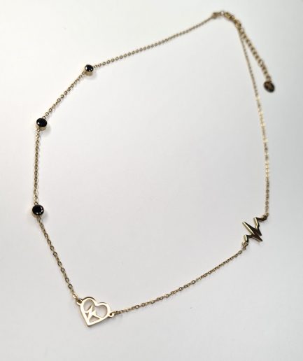 Heartbeat Black - łańcuszek stal nierdzewna , złoty
